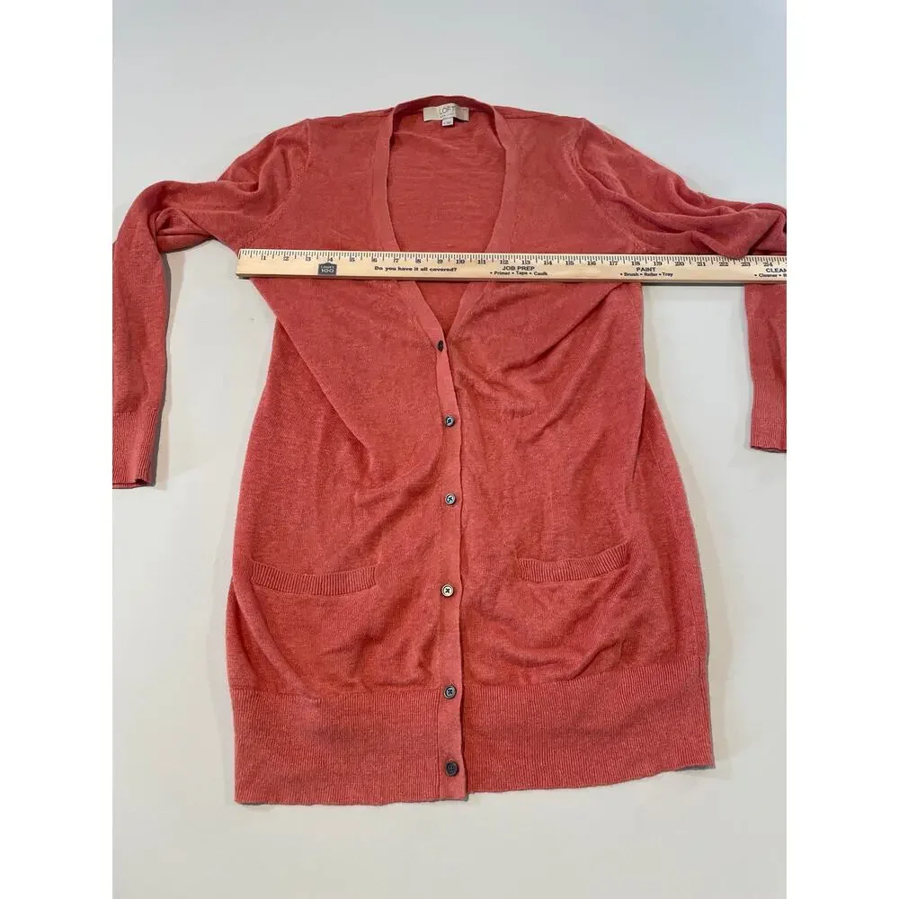 Loft Size M 100% Linen Long Cardigan Neutral Clay Orange